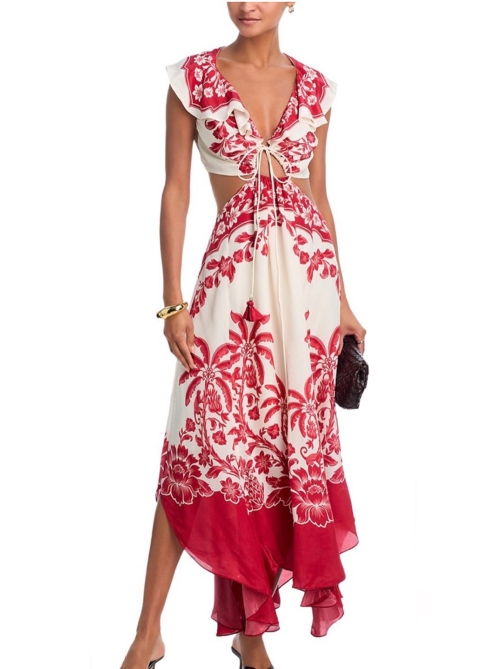 FARM Rio Sand Guanacaste Cut-Out Waist Sleeveless Midi Dress Medium NWT